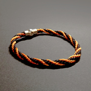 bransoletka sznurkowa pomarańczowa czarna sznurek jubilerski bransoletka zapięcie magnetyczne