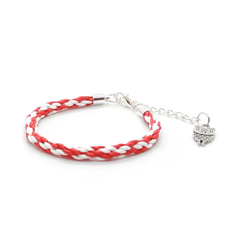 Pleciona bransoletka z zawieszką sowa charms 16-21cm