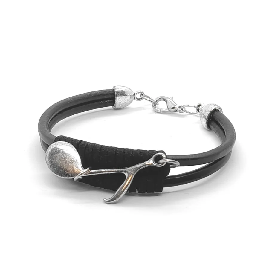 Muzyczna bransoletka skórzana czarna ręcznie pleciona 18,5cm