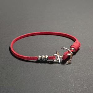 Skórzana bransoletka czerwona z kotwicą bransoletka żeglarska damska bransoletka męska