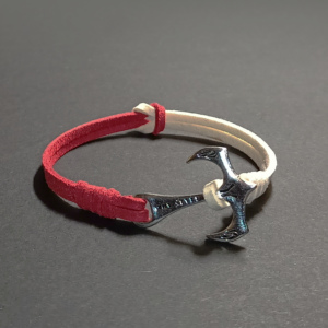 Skórzana bransoletka z węzłem żeglarskim i kotwicą bransoletka czerwona waniliowa bransoletka damska