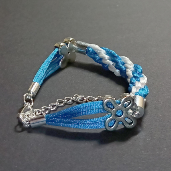 elegancka bransoletka damska biało niebieska masywna sznurkowa - bransoletka ręcznie pleciona sznurek jubilerski