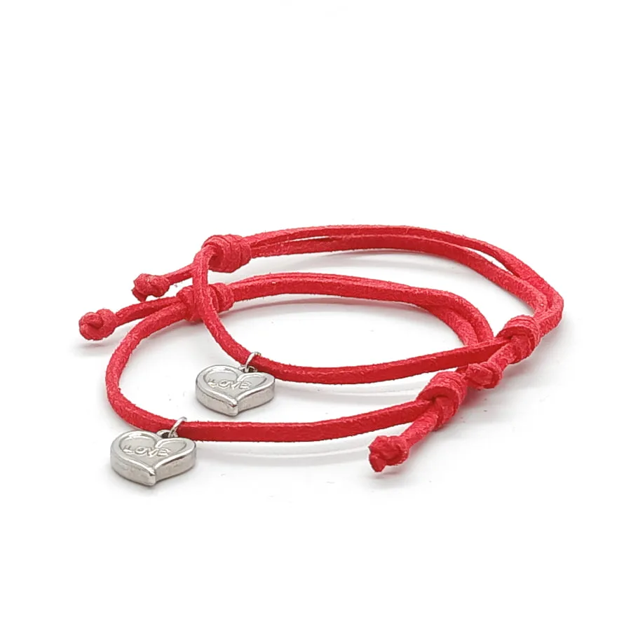 Bransoletki przyjaźni czerwone (kpl. 2szt) z serduszkiem Love ze stali chirurgicznej