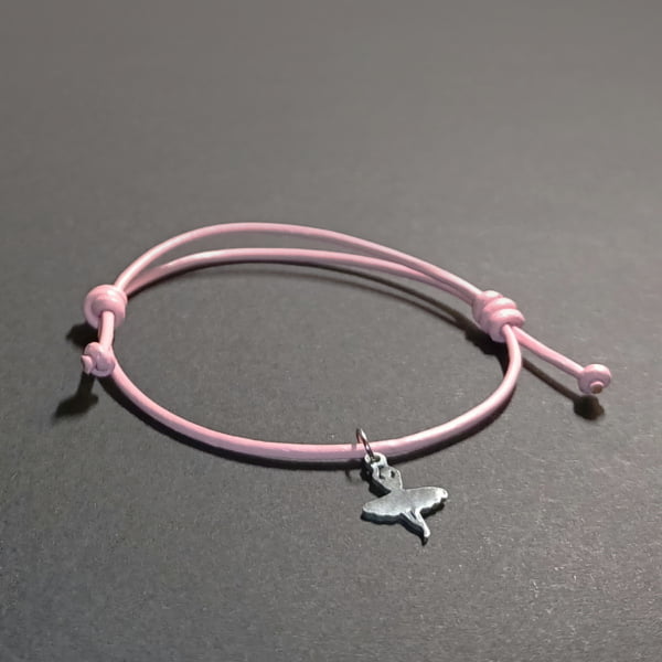 różowa bransoletka damska skórzana z baletnicą stal chirurgiczna - bransoletka regulowana - bransoletka dla alergików
