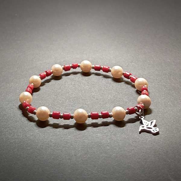 Bransoletka z koliberkiem - Koral czerwony, Perły seaschell - kamienie naturalne