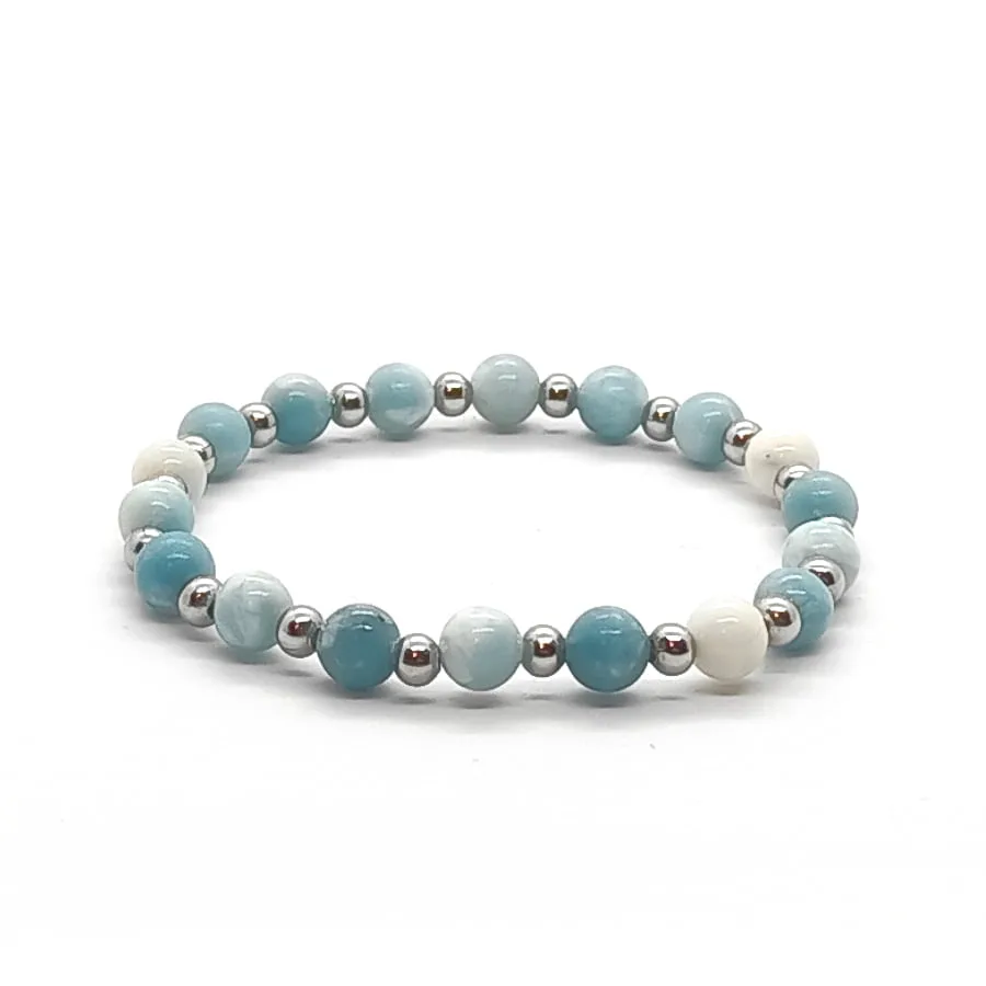 Bransoletka kamienie Angelit i stal chirurgiczna 14,5cm ST038