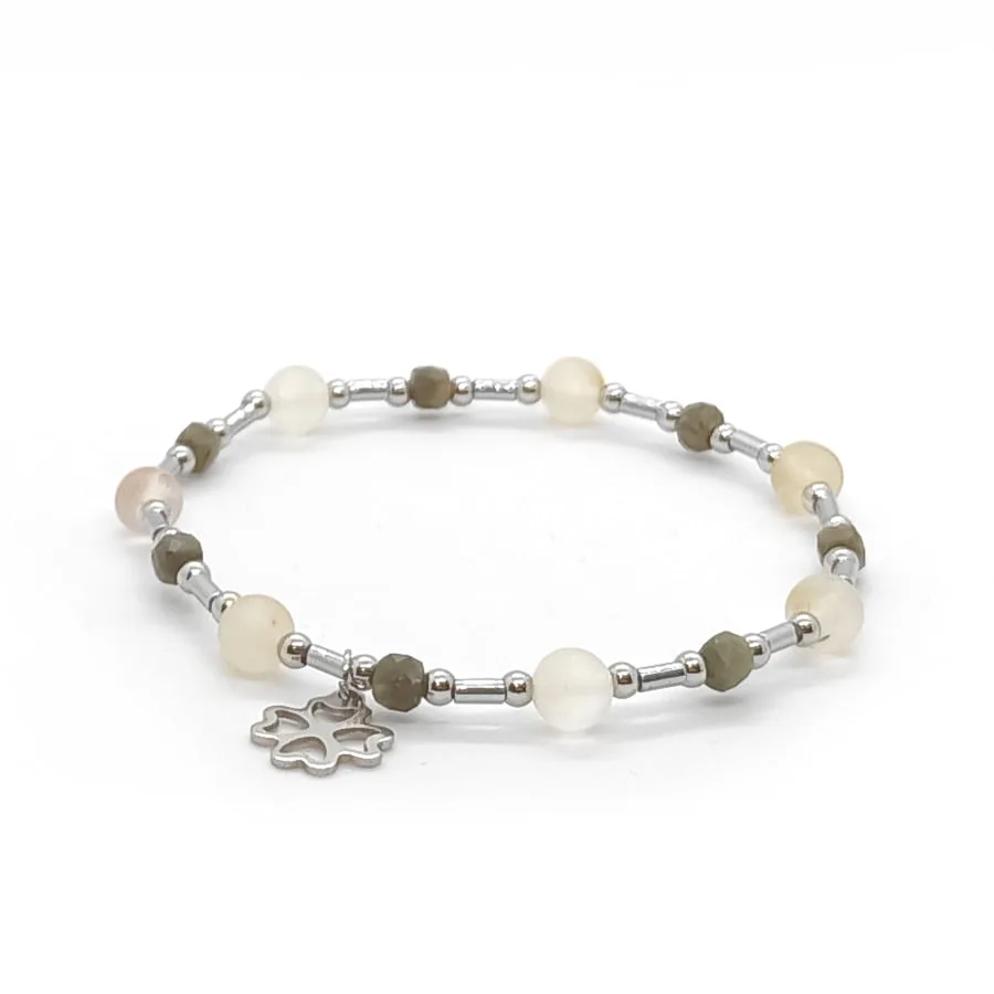 Bransoletka Turmalin zielony, Kwarc, Hematyt – kamienie naturalne, stal chirurgiczna KAM044