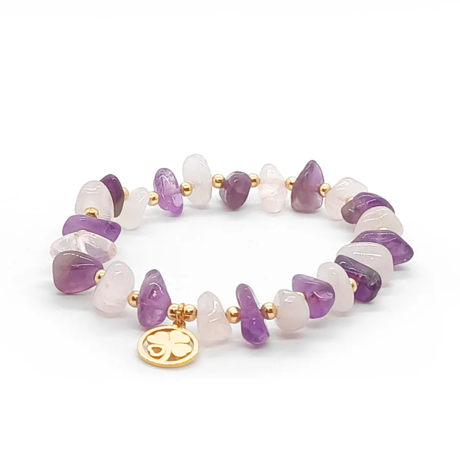 Bransoletka pozłacana – Ametyst, Kwarc – 16cm KAM071