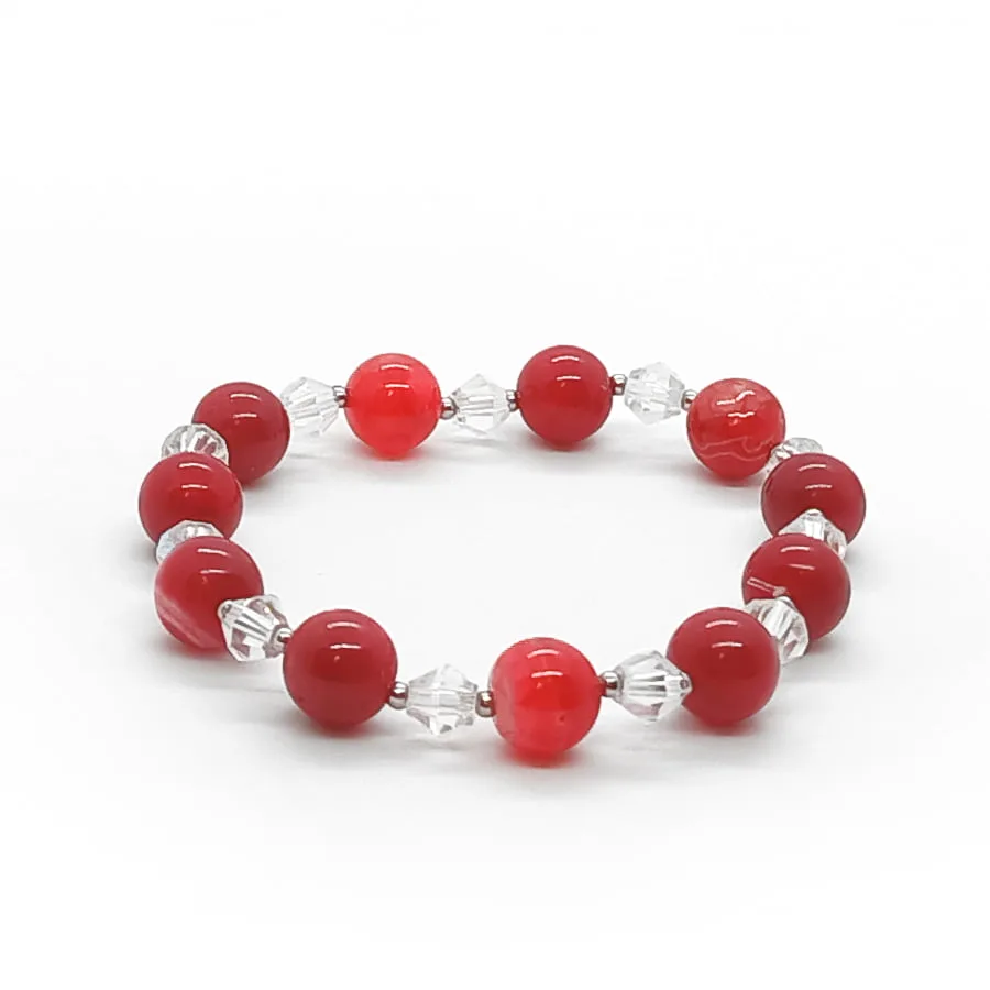 Bransoletka Agat czerwony, Koraliki kryształowe bicone i Stal chirurgiczna KAM076