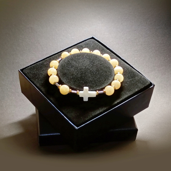 Bransoletka różaniec dziesiątka – Nefryt, Masa perłowa i Hematyt kamienie naturalne