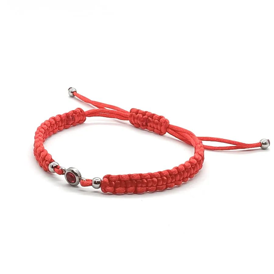 Bransoletka czerwona z cyrkonią w stali chirurg. ręcznie pleciona W129