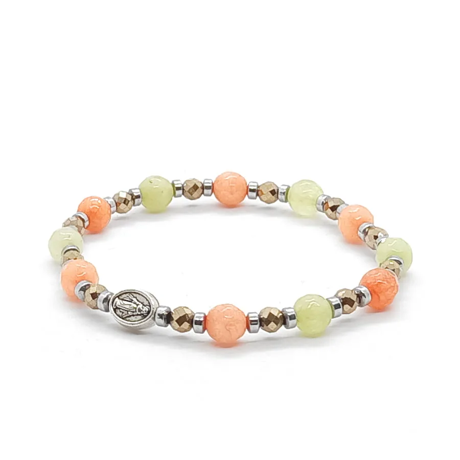 Bransoletka z cudownym medalikiem, kamienie Jadeit i Hematyt 15cm KAM249