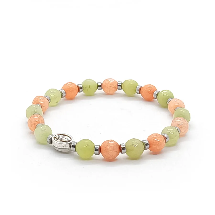 Bransoletka z cudownym medalikiem, kamienie Jadeit i Hematyt 15cm KAM251