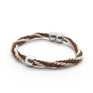 Beżowo brązowa bransoletka ręcznie pleciona 17,5cm W109