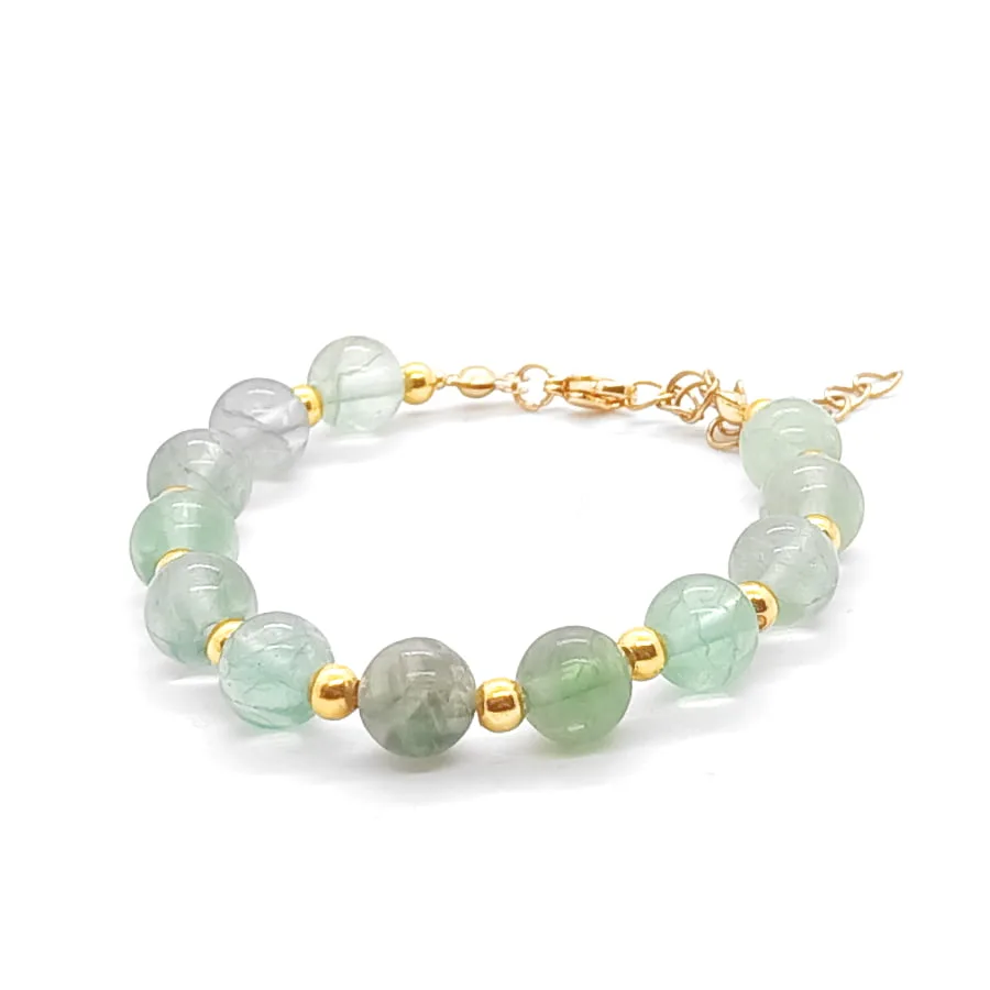 Bransoletka pozłacana Fluoryt – kamienie naturalne 15,5-19,5cm KAM424 stal chir.