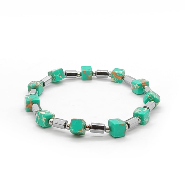 Bransoletka Jaspis cesarski, Hematyt, 17cm KAM511 stal chir.