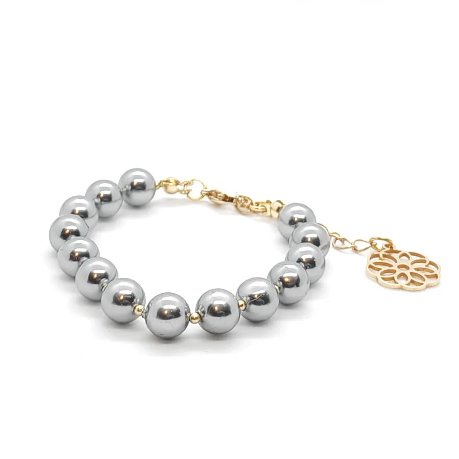 Bransoletka pozłacana Perły szare 14-18cm KAM435 Stal chir.