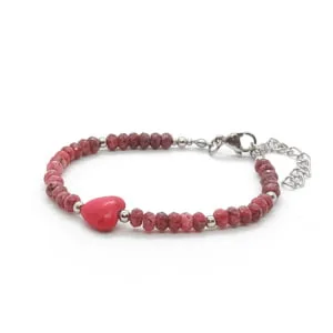 Bransoletka Jadeit, Howlit – serce 16,5-20,5cm KAM614 Stal chir.