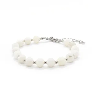 Bransoletka Jadeit - białe kamienie naturalne 19-23cm KAM540, Stal chir.