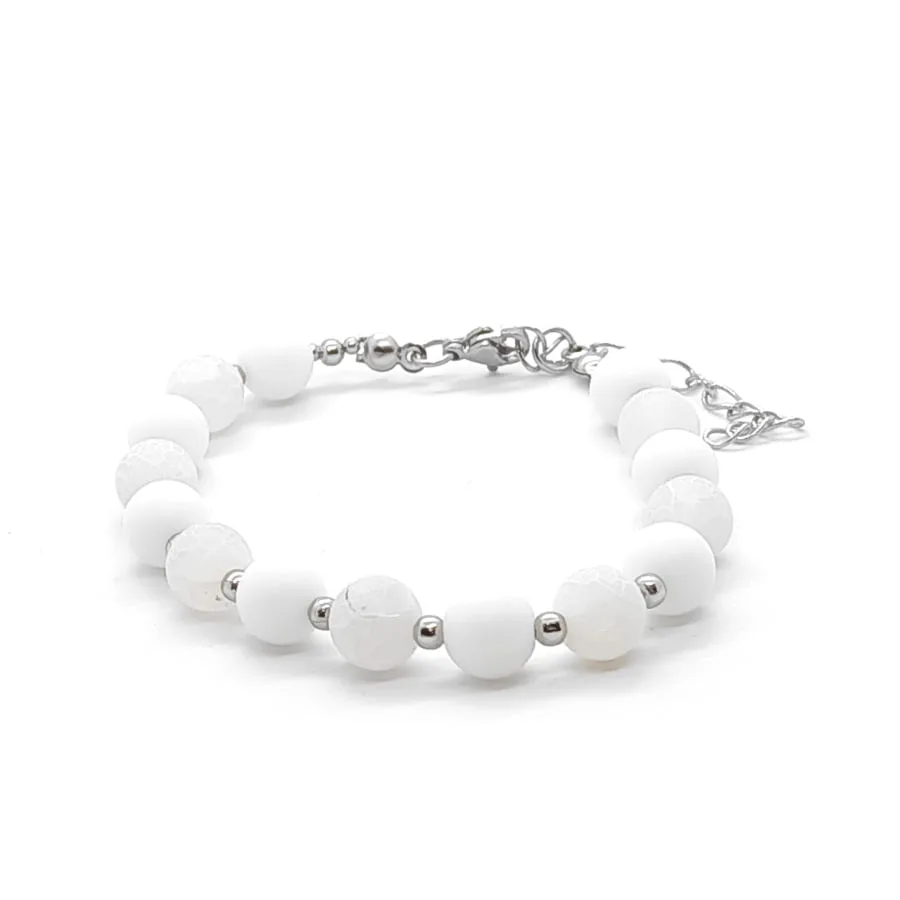 Bransoletka Jadeit i Agat - białe kamienie naturalne 16,5-20,5cm KAM548, Stal chir.