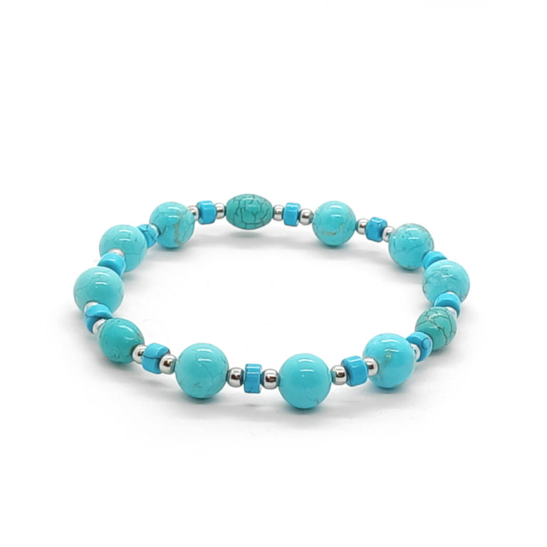 Bransoletka Turkus, Howlit, Magnezyt 16cm KAM557 Stal chir.