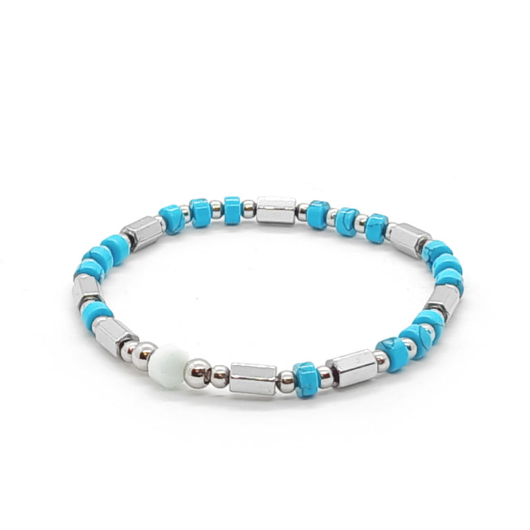 Bransoletka Turkus, Angelit, Hematyt 15,5cm KAM558 Stal chir.