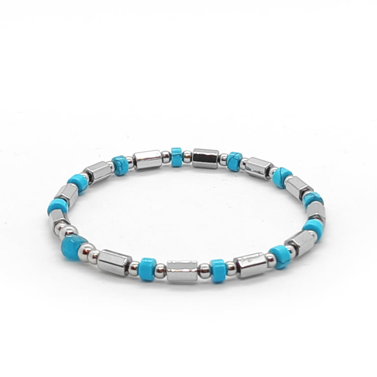 Bransoletka Turkus, Apatyt, Hematyt 15,5cm KAM537 Stal chir.
