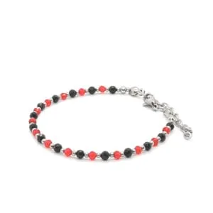 Bransoletka Czarny Turmalin, Czerwony Spinel - kamienie naturalne 16-20cm KAM659 stal chir.