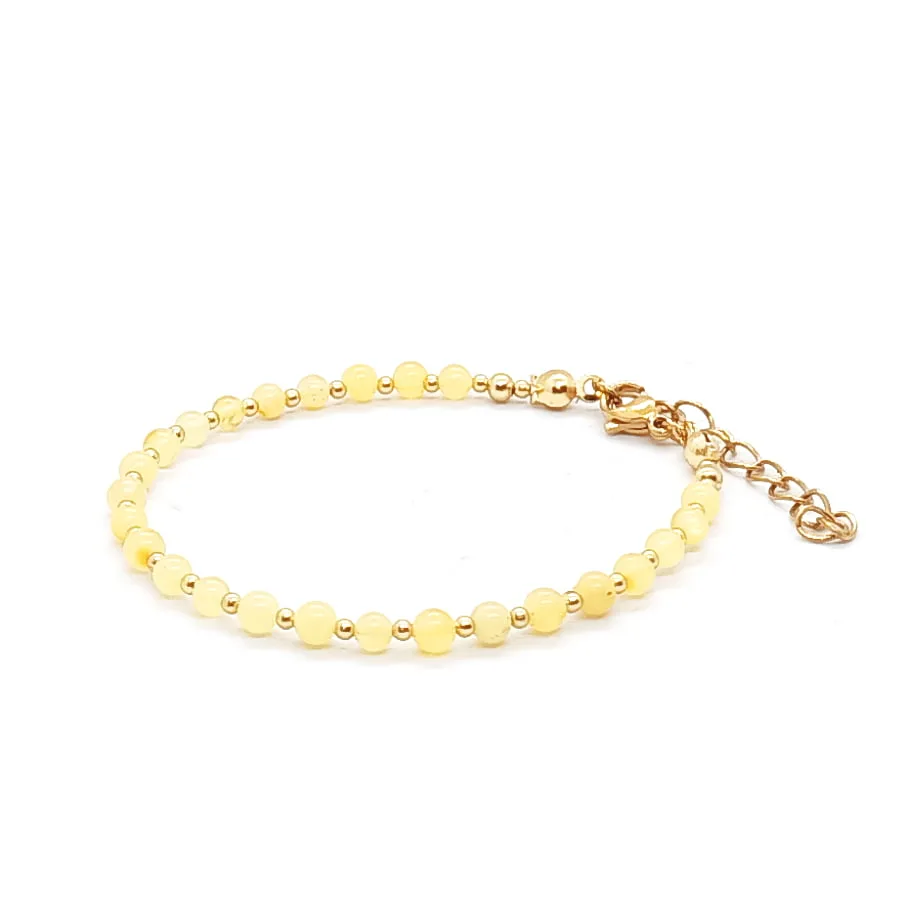 Bransoletka Bursztyn Bałtycki, pozłacana stal chir. 16-20cm KAM670