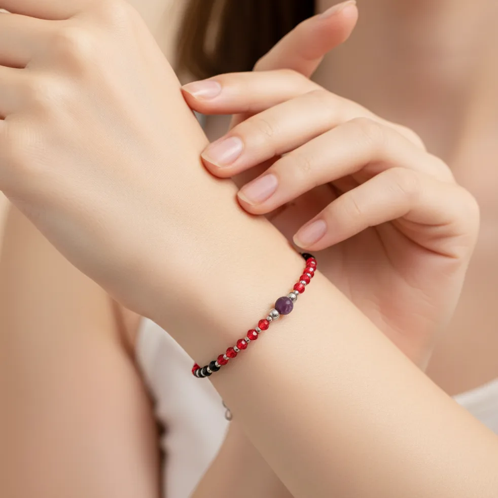 Bransoletka Czarny Turmalin, Spinel, Jaspis stal chirurgiczna 17-20,5cm KAM682