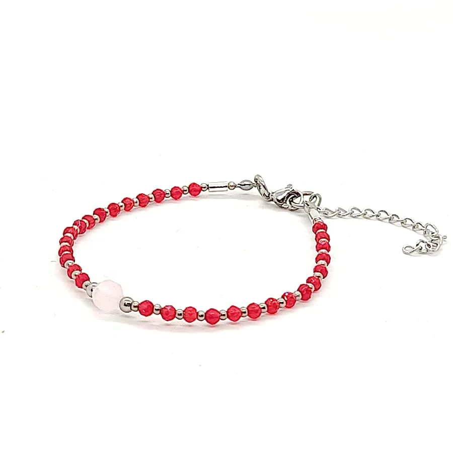Bransoletka Czerwony Spinel, Kwarc różowy 16,5-20,5cm KAM853 Stal chirurgiczna
