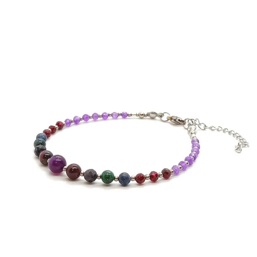 Bransoletka Ametyst, Agat, Azuryt, Czaroit, Granat, Koral 18,5-22,5cm KAM1045 Stal chirurgiczna