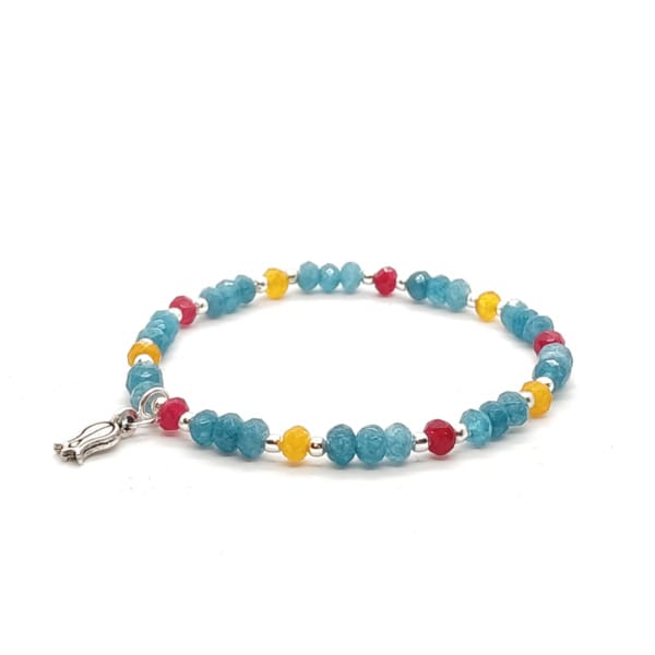 Bransoletka z tulipankiem, Jadeit - kamienie naturalne - 15,5cm KAM964