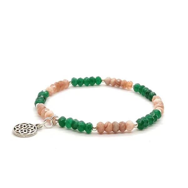 Bransoletka z rozetką, Jadeit - kamienie naturalne - 15,5cm KAM965