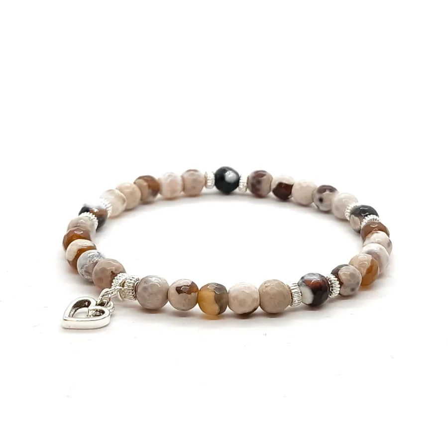Bransoletka z serduszkiem, kamienie Agat fasetowany - 17cm KAM944