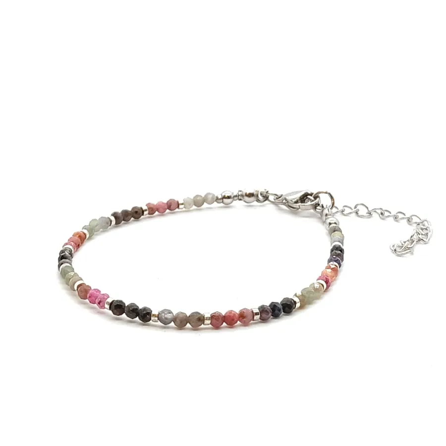 Bransoletka Szafir z rubinem i Hematyt 15,5-19,5cm KAM1051 Stal chirurgiczna