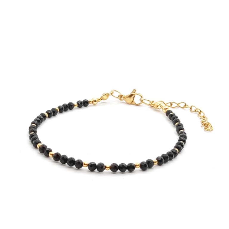 Bransoletka Turmalin czarny, pozłacana stal chirurgiczna KAM1109 - 18,5-22,5cm