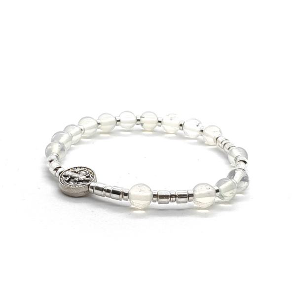 Bransoletka różaniec (dziesiątka) Krzyż św. Benedykta, Opal 14,5cm KAM1116