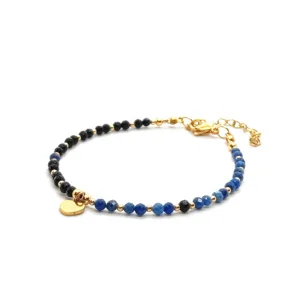 Bransoletka z serduszkiem, Lapis Lazuli i Onyks 18-22cm KAM1156 stal chirurgiczna pozłacana