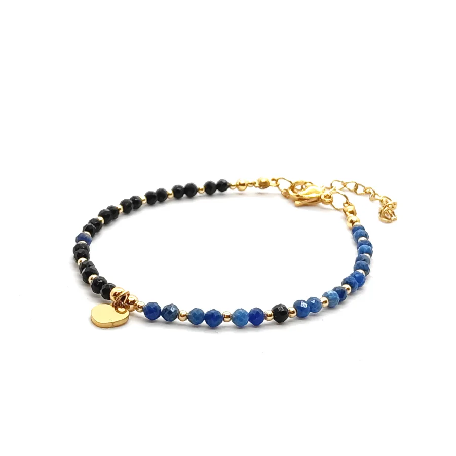 Bransoletka z serduszkiem, Lapis Lazuli i Onyks 18-22cm KAM1156 stal chirurgiczna pozłacana