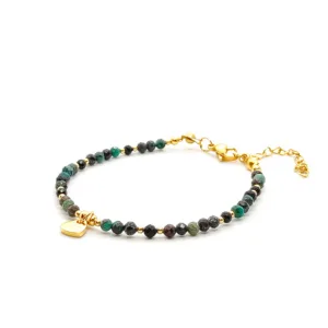 Bransoletka z serduszkiem Chryzokola, Onyks 17-21cm KAM1157 stal chirurgiczna pozłacana