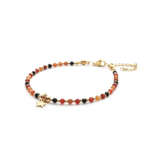 Bransoletka z gwiazdką Onyks czerwony i czarny 20-24cm KAM1158 stal chirurgiczna pozłacana