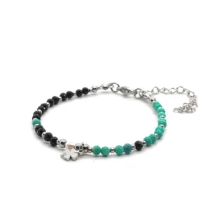 Bransoletka z koniczynką i perłą hodowlaną, Turmalin, Turkus KAM1128 - 14,5-18,5cm