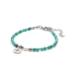 Bransoletka z kompasem i perłą hodowlaną, kamienie Turkus 15,5-19,5cm KAM1132