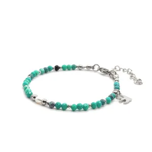 Bransoletka z jaskółką i perłą hodowlaną, kamienie Turkus i turmalin 14,5-18,5cm KAM1133