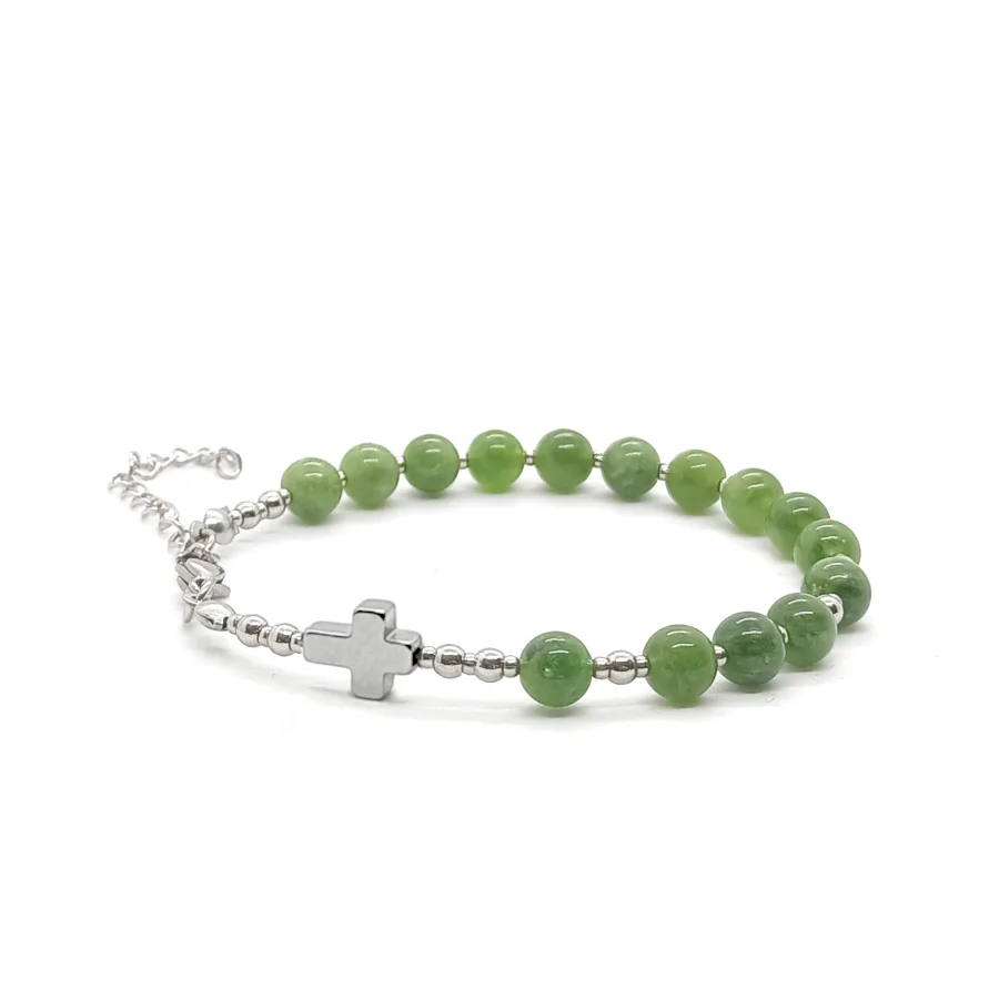 Bransoletka różaniec (10tka) Agat zielony 16,5-20,5cm KAM1182 Stal chirurgiczna