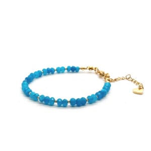 Bransoletka z serduszkiem, Jadeit 16-20cm KAM1163 Stal chirurgiczna pozłacana