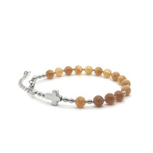 Bransoletka różaniec (10tka) Agat brązowy 17-21cm KAM1185 Stal chirurgiczna