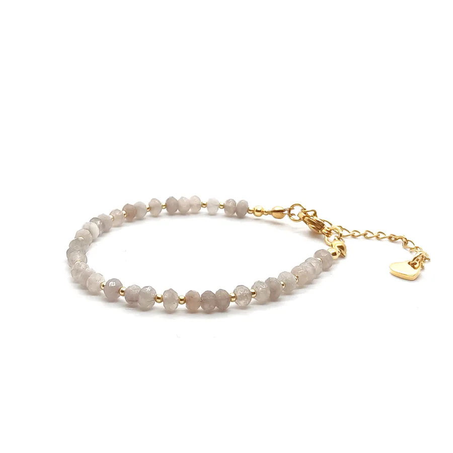 Bransoletka z serduszkiem, Jadeit 16,5-20,5cm KAM1167 Stal chirurgiczna pozłacana