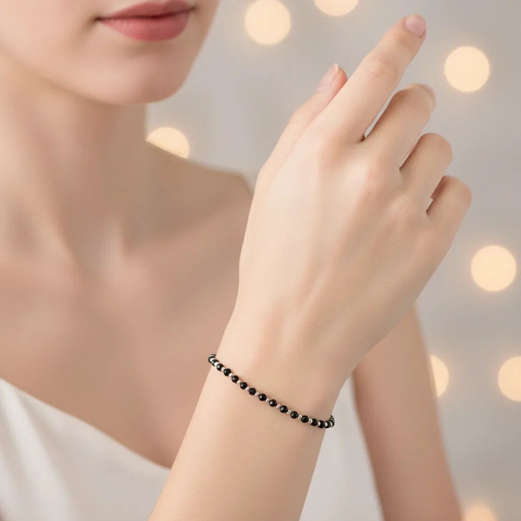 Bransoletka Czarny Turmalin, stal chirurgiczna KAM664